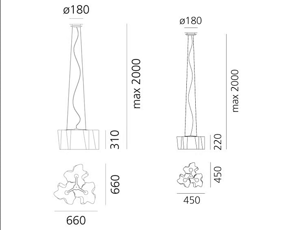 Blown glass pendant lamp Logico 3x120 Artemide 0454010A, 0454020A, 0698020A factory Artemide from Italy. Foto №8