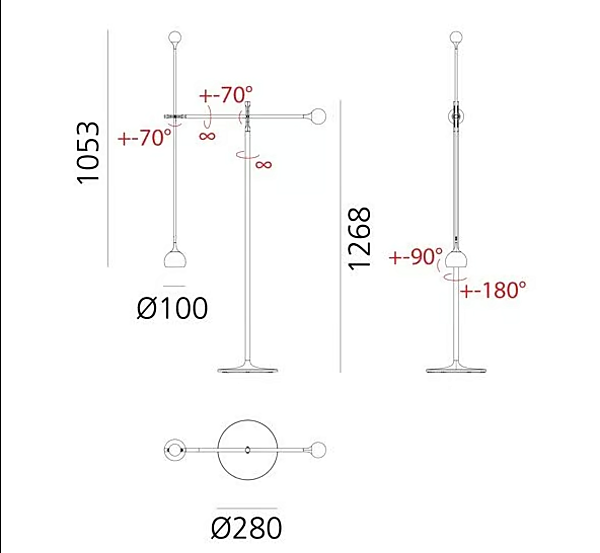 Adjustable Metal Floor Lamp with Swing Arm Artemide IXA factory Artemide from Italy. Foto №13