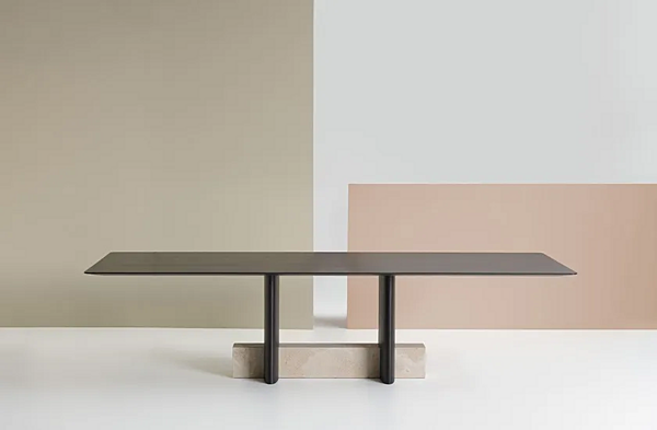 Rectangular Travertine and Ash Table Potocco Syn 956 TR 956/TR factory POTOCCO from Italy. Foto №2