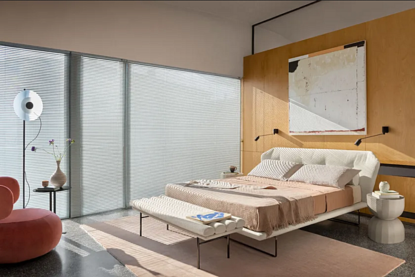 Fabric bench seating with upholstered back Pan Flute Saba factory SABA from Italy. Foto №3