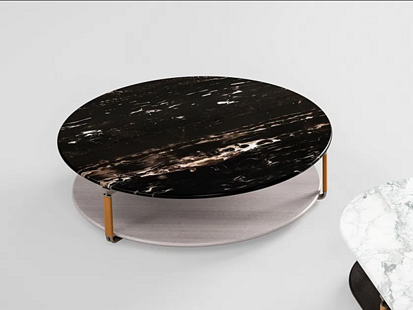 Low round coffee table with marble top and wooden base CPRN HOMOOD YORK factory CPRN HOMOOD from Italy. Foto №1