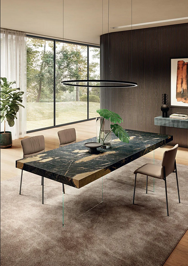 Rectangular table with glass base and marble effect XGlass top LAGO Air 2170x factory LAGO from Italy. Foto №2