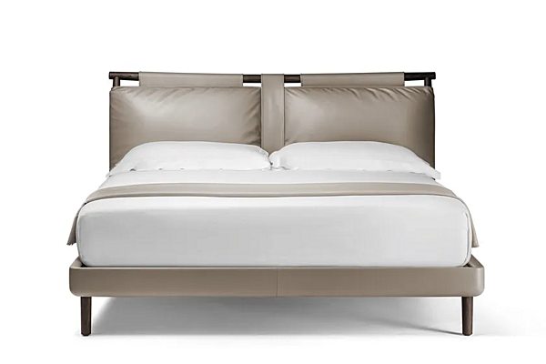 Leather double bed with upholstered headboard POLTRONA FRAU Times factory POLTRONA FRAU from Italy. Foto №3