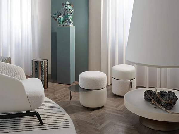 Round pouf in fabric and stainless steel GIORGETTI OTTO 54080 factory GIORGETTI from Italy. Foto №3
