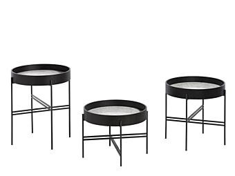 Round Metal Coffee Table with Marble Top and Tray Potocco 872 TC 872/TC