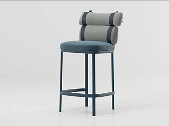 High upholstered fabric stool with backrest KETTAL ROLL