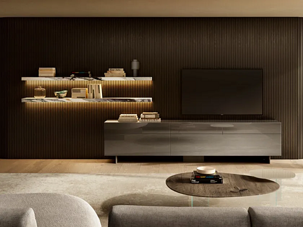 Glass storage wall with integrated lighting LAGO Materia 1920 factory LAGO from Italy. Foto №1