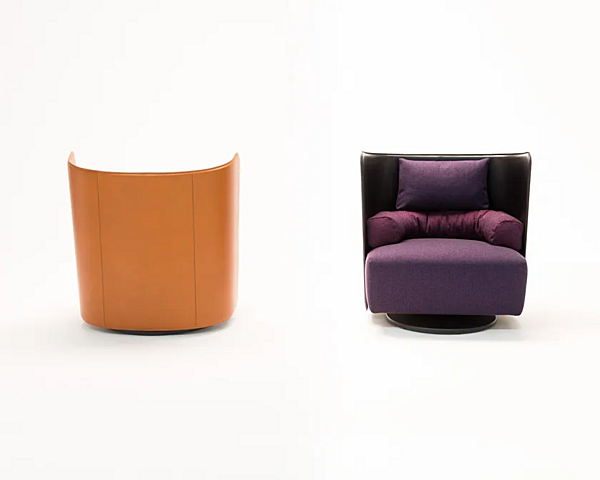 Swivel armchair in tanned leather and fabric Campiello ZANOTTA factory ZANOTTA from Italy. Foto №6