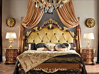 Double bed with tufted high headboard Modenese Luxury Interiors 13201 factory MODENESE GASTONE from Italy