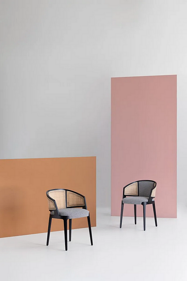 Natural Cane and Fabric Chair with Integrated Cushion Potocco Velis Cane 942 PACC 942 PACI 942/PACC, 942/PACI factory POTOCCO from Italy. Foto №3