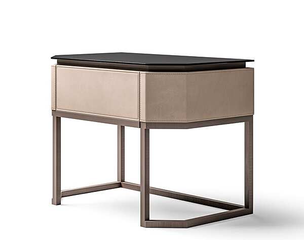 Rectangular bedside table in leather glass and metal CPRN HOMOOD Starlight ST707 factory CPRN HOMOOD from Italy. Foto №4