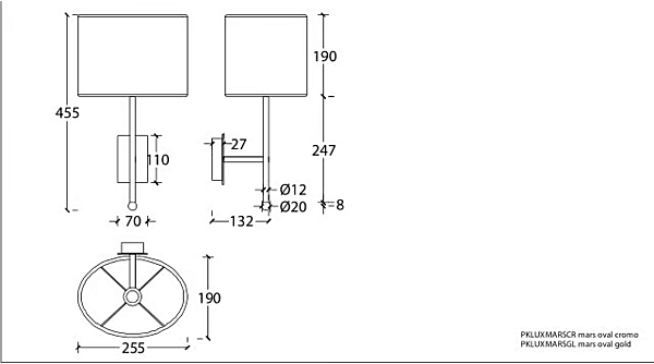 Fabric wall lamp with fixed arm Mars Oval Park Avenue PKLUXMARS factory Park Avenue from Italy. Foto №4