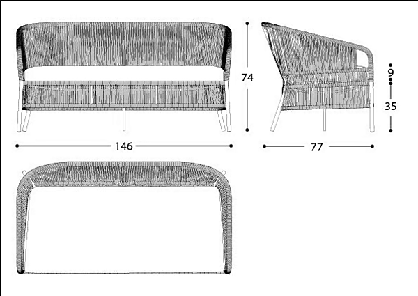 2-Seater Synthetic Fibre Garden Sofa Cricket VARASCHIN 148D2, 148D2A factory VARASCHIN from Italy. Foto №13