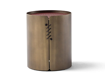 Round coffee table with leather top and metal sheet base AMURA Setacci factory AMURA from Italy