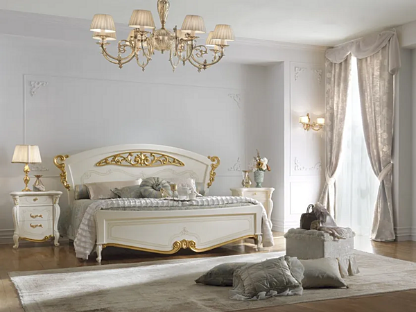 Wooden double bed with upholstered headboard CASA +39 La Fenice 1301, 1303 factory CASA +39 from Italy. Foto №3