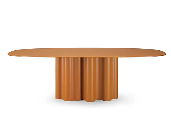 Oval table with polyurethane base and lacquered glass top Saba Teatro Magico factory SABA from Italy. Foto №1
