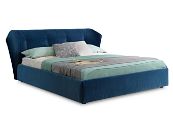 Upholstered Fabric Double Bed with Soft Backrest Saba New York Box