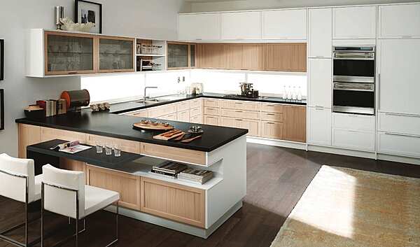 Fitted kitchen with peninsula in wood ASTER CUCINE Timeline factory Aster Cucine from Italy. Foto №3