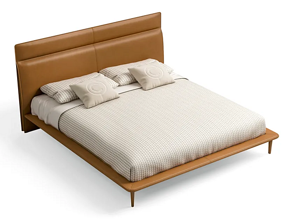 Tanned leather double bed with upholstered headboard CPRN HOMOOD Starlight ST703/P, ST704/P, ST705/P factory CPRN HOMOOD from Italy. Foto №1