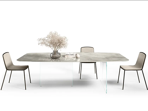 Barrel Shaped Table with Glass Base and Marble Effect XGlass Top LAGO Air Slim 2195X 2195X factory LAGO from Italy. Foto №1