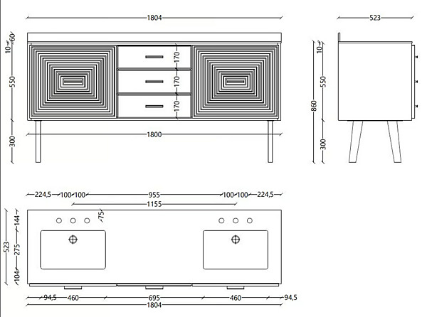 Double wood and glass vanity unit with integrated washbasin Park Avenue Maze 3S PKRMAZE3S factory Park Avenue from Italy. Foto №2