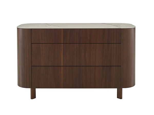 Chest of drawers in walnut with marble effect stoneware top LIGNE ROSET Parabole factory LIGNE ROSET from Italy. Foto №1