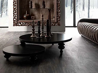 Round low coffee table in wood by CORTEZARI Keope II 209-RT1/215-RT2 factory CORTE ZARI from Italy