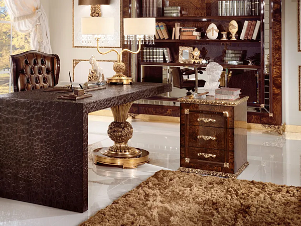 Rectangular writing desk with drawers imitation leather A.R. Arredamenti Grand Royal 418 factory A.R.ARREDAMENTI SRL from Italy. Foto №2