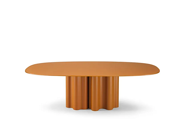 Oval table with polyurethane base and lacquered glass top Saba Teatro Magico factory SABA from Italy. Foto №2
