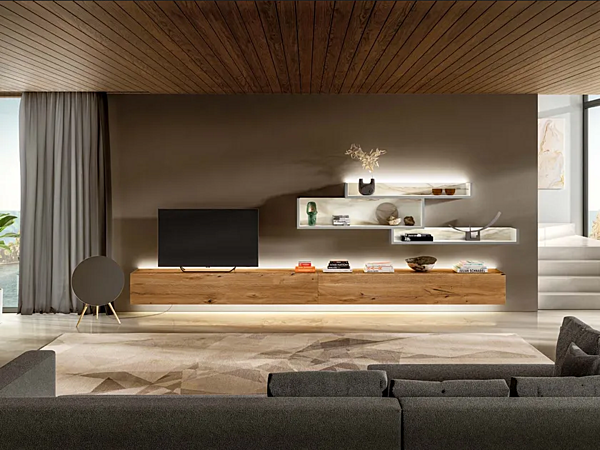 Sectional storage wall in wood LAGO Lagolinea 1234 factory LAGO from Italy. Foto №1