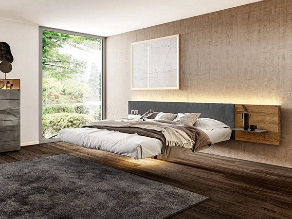 Double bed with integrated nightstands LAGO Fluttua 1611 factory LAGO from Italy. Foto №1
