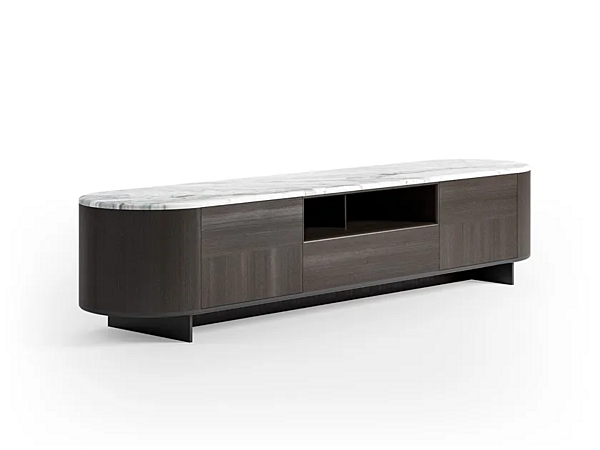 Low wooden TV cabinet with marble top CPRN HOMOOD IRVING factory CPRN HOMOOD from Italy. Foto №1