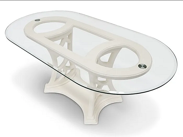 Oval wooden and glass living room table MARZORATI Montecarlo factory MARZORATI from Italy. Foto №1