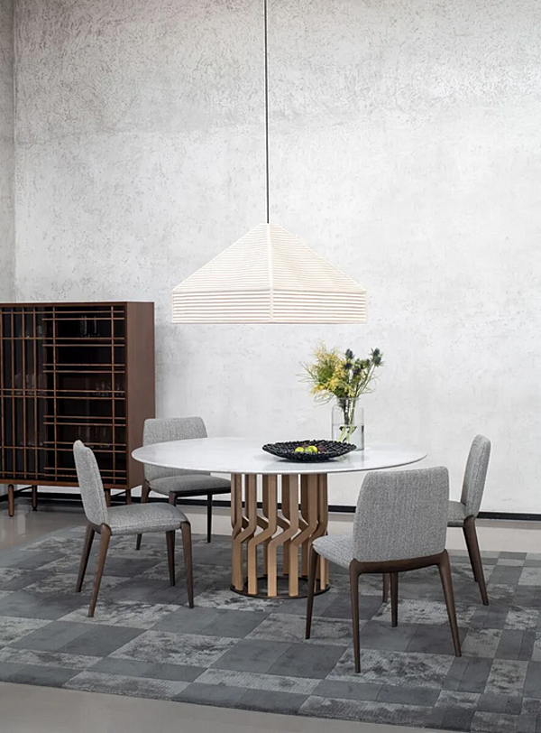 Round ash table with marble top Potocco Intreccio 950 TC Fix 950/TC-FIX factory POTOCCO from Italy. Foto №3