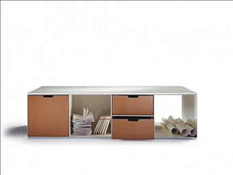 Rectangular coffee table with tanned leather and integrated magazine rack FLEXFORM Infinity factory FLEXFORM from Italy