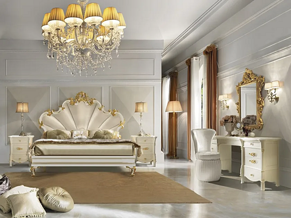 Wooden double bed with upholstered headboard CASA +39 DIAMANTE 2402 factory CASA +39 from Italy. Foto №2