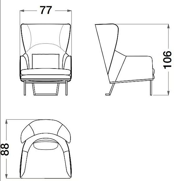 Bergere armchair in leather and fabric Sesto Senso CPRN HOMOOD S575 factory CPRN HOMOOD from Italy. Foto №2