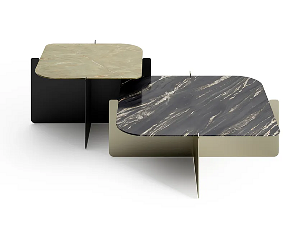 Square porcelain stoneware coffee table with metal base INNOVA Imbottiti GIO factory Innova Imbottiti from Italy. Foto №1