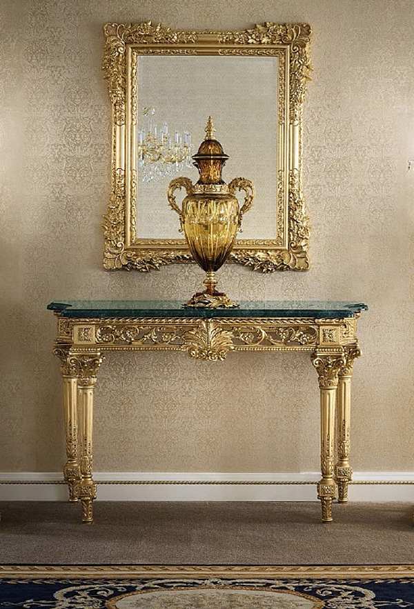 Mirror with gold finish console and Modenese Gastone marble top factory MODENESE GASTONE from Italy. Foto №1