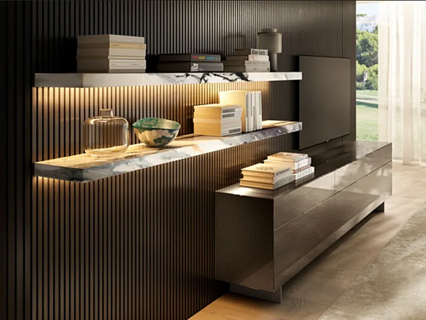 Glass storage wall with integrated lighting LAGO Materia 1920 factory LAGO from Italy. Foto №2