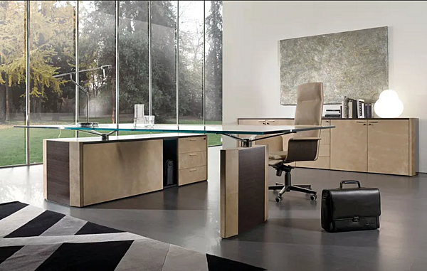 Low wooden office storage unit upholstered in leather I 4 Mariani De Symetria factory i 4 Mariani from Italy. Foto №4
