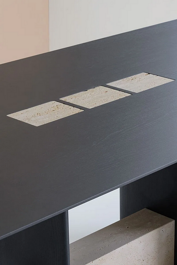 Rectangular Travertine and Ash Table Potocco Syn 956 TR 956/TR factory POTOCCO from Italy. Foto №4