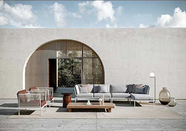 Modular garden sofa with chaise longue in fabric Atmosphera Flash factory ATMOSPHERA from Italy. Foto №3