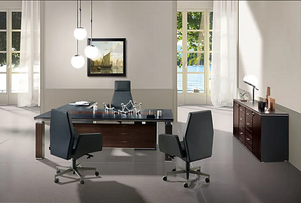 Rectangular Office Desk in Leather and Melamine Chipboard by i 4 Mariani Ares factory i 4 Mariani from Italy. Foto №9
