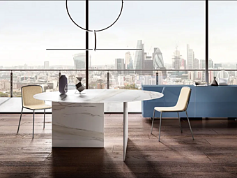 Round glass dining table Stratum Calacatta Gold matte LAGO