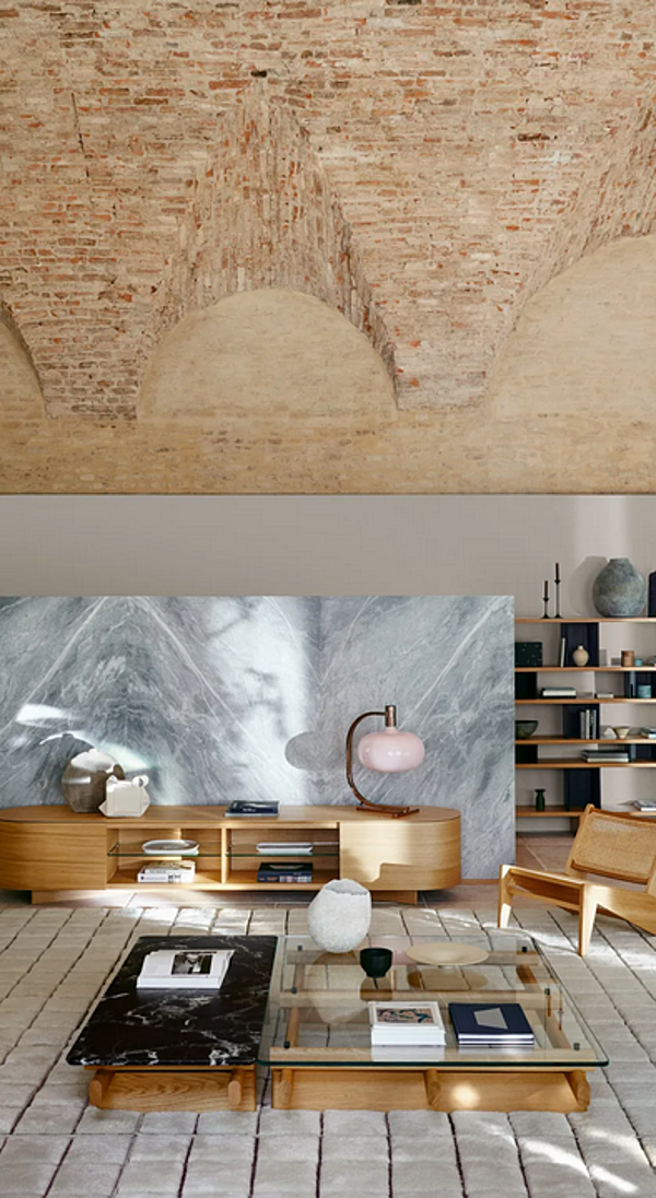 Low rectangular coffee table wood and glass CASSINA Sengu factory CASSINA from Italy. Foto №4