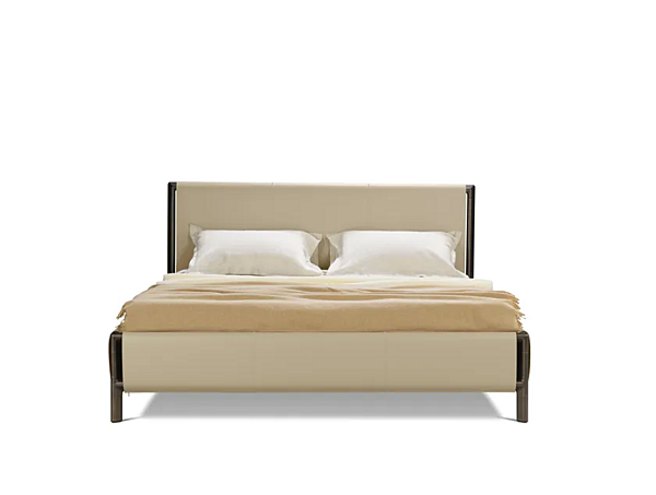 Double bed frame in tanned leather with upholstered headboard GHIDINI1961 SG221BB102 factory GHIDINI1961 from Italy. Foto №2