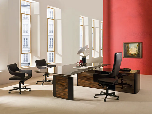 L shaped glass executive desk with drawers I 4 Mariani Symetria factory i 4 Mariani from Italy. Foto №5