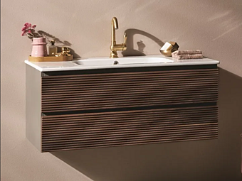 Wall Mounted Walnut Vanity Unit with Drawers Gaia Mobili Twist factory GAIA from Italy