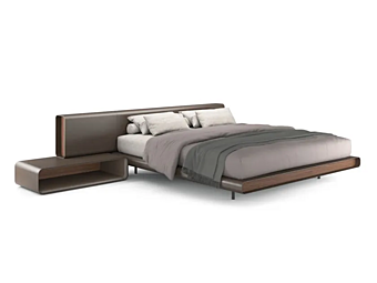 Tanned leather double bed with integrated nightstands i 4 Mariani Tube